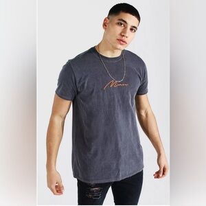 Boohoo men's Charcoal Tee with Orange Detail sz L